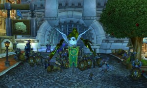 Short seen guild leading her World of Warcraft guild in Stormwind City.