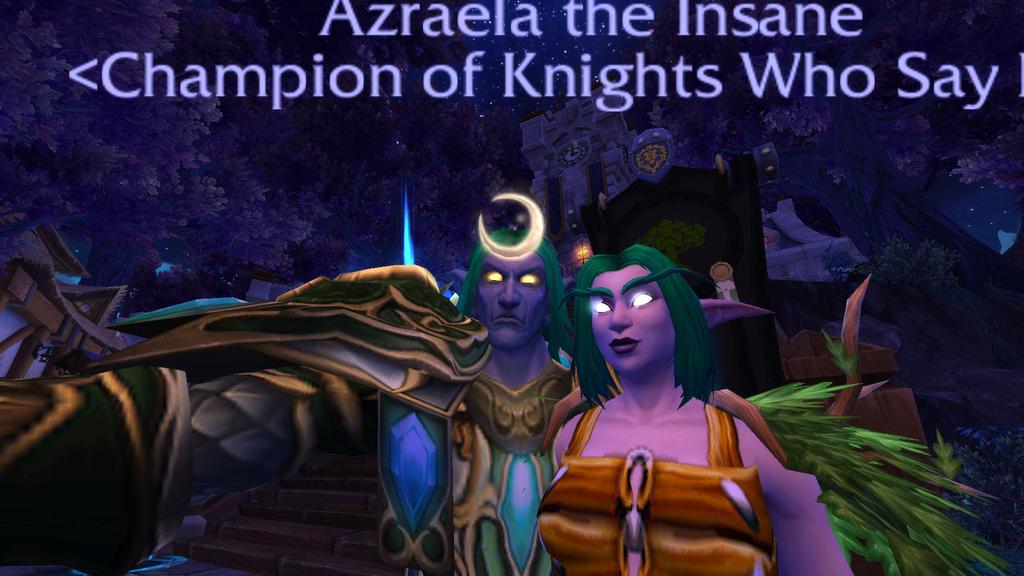Short (as her Night Elf self) taking a S.E.L.F.I.E. with Gilgadiir in World of Warcraft.