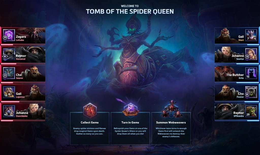 Short details why a thank you for Heroes of the Storm (HotS). Tomb of the Spider Queen map loading screen seen.