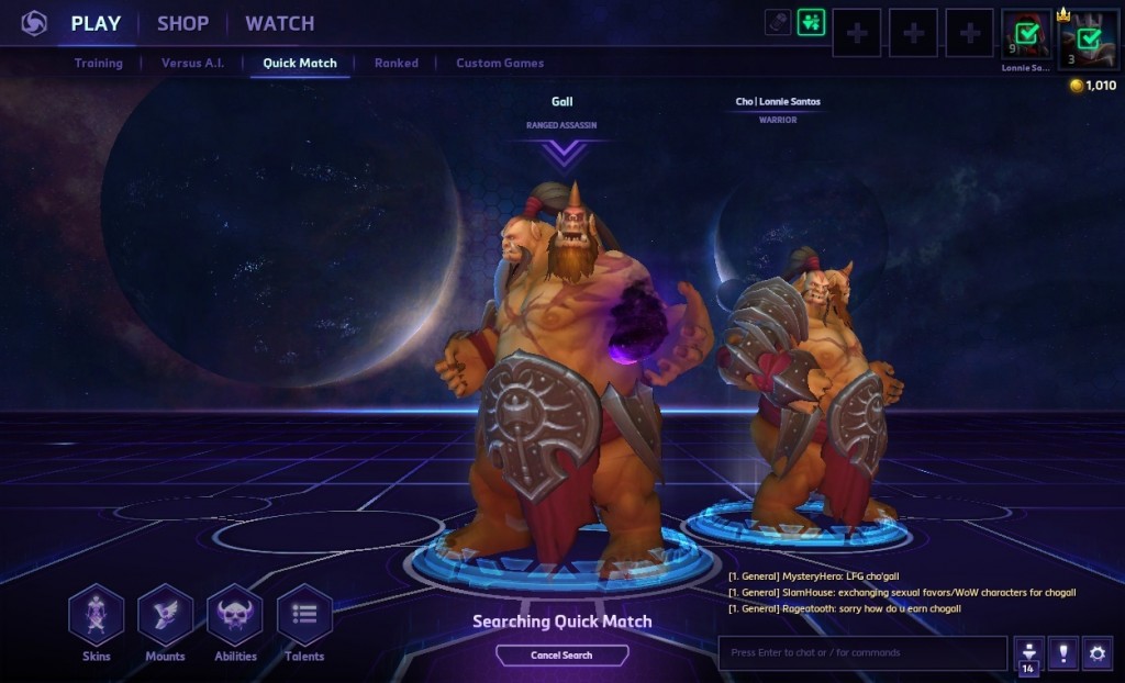 Short explains why she's so thank ful for Heroes of the Storm. Character select screen with Cho'gall seen.