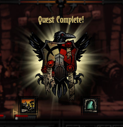 Short tells her final thoughts regarding Darkest Dungeon and its accessibility options. In-game quest complete screen seen. 