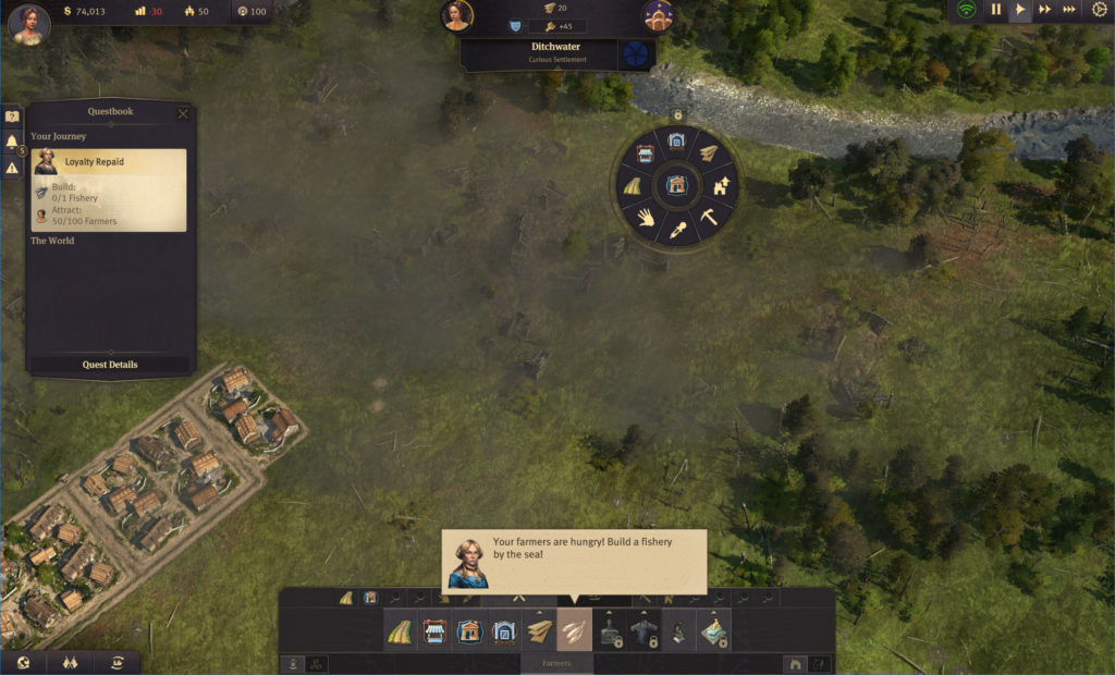 Image shows Ubisoft's Anno 1800 with its right click command menu in today's Accessibility First Look.
