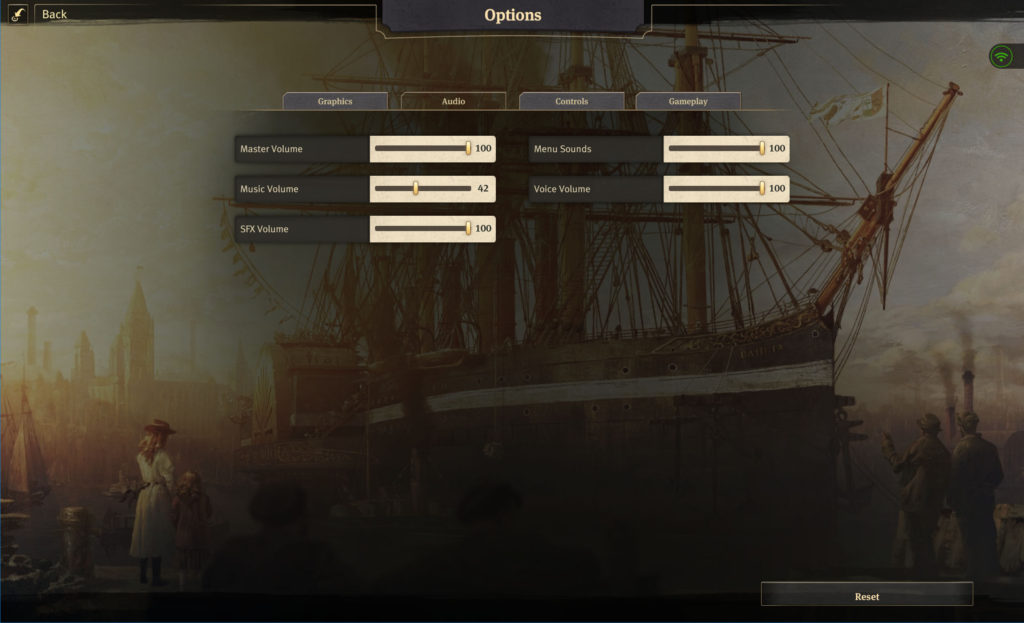 Image shows Ubisoft's Anno 1800 's audio options in today's Options for Accessibility.