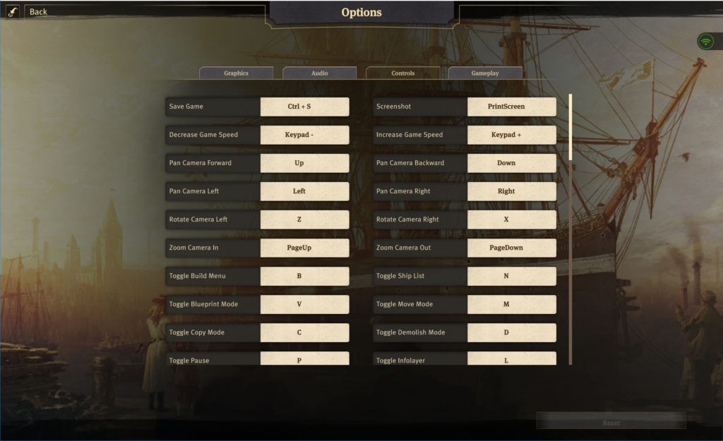Image shows Ubisoft's Anno 1800 at its control options in today's Options for Accessibility.