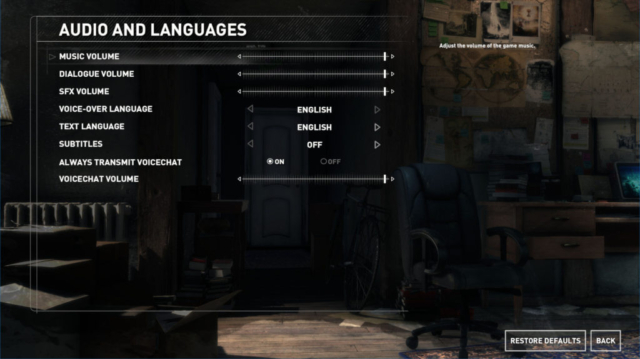Image shows Rise of the Tomb Raider audio and language options