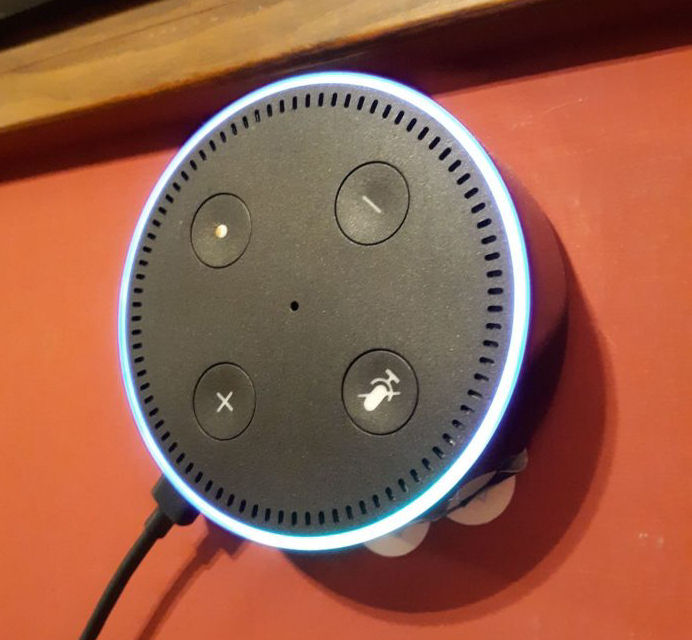 Short talks about her now improved days since getting Amazon's newest accessibility technology: Alexa. Here is the smaller Alexa Echo Dot mounted to a wall using Command's adhesive wall mounts.