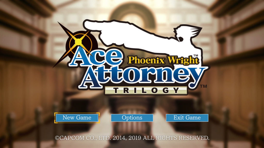 Image show the start screen for Phoenix Wright: Ace Attorney Trilogy in today's Options for Accessibility.