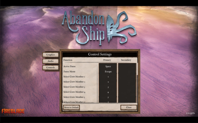 Image shows control settings for Fireblade Software's ocean adventure game Abandon Ship provided in today's Options for Accessibility.