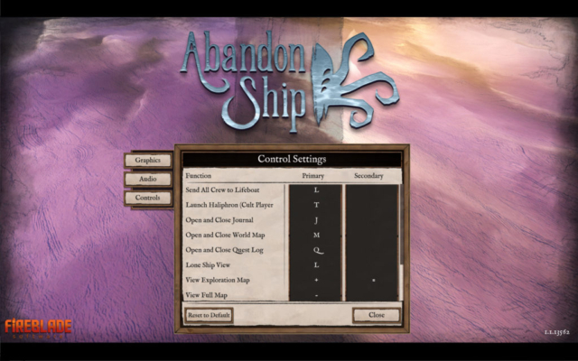 Image shows more control settings for Fireblade Software's ocean adventure game Abandon Ship provided in today's Options for Accessibility.