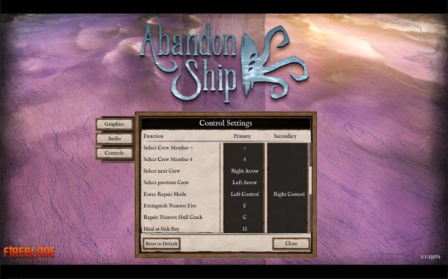 Image shows more control settings for Fireblade Software's ocean adventure game Abandon Ship provided in today's Options for Accessibility.