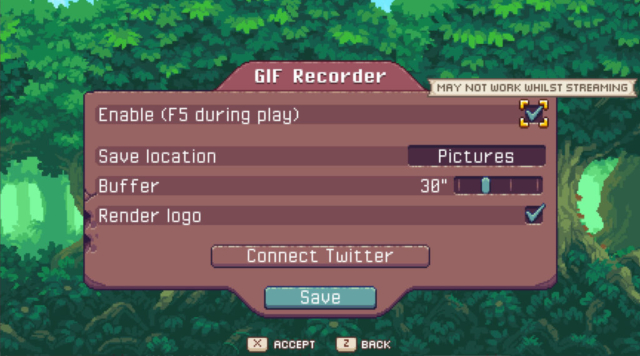 Short shows off the gif recorder settings for Pixenicks' adventure platformer: Eagle Island in this edition of Options for Accessibility.