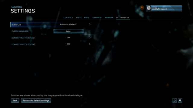 Seen is the accessibility settings screen for Halo Master Chief Collection in today's Options for Accessibility.