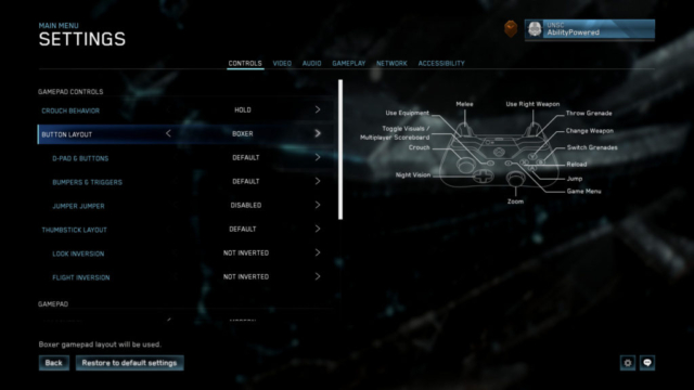 Seen are the continued controls settings screen for gamepad controls in Halo Master Chief Collection in today's Options for Accessibility.