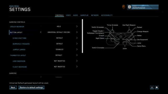 Seen are the continued controls settings screen for gamepad controls in Halo Master Chief Collection in today's Options for Accessibility.