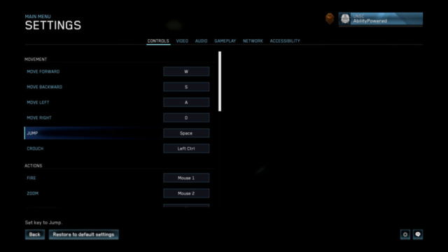 Seen are the control settings screen for movement controls in Halo Master Chief Collection in today's Options for Accessibility.