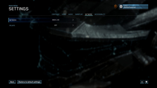 Seen are the network settings screen for Halo Master Chief Collection in today's Options for Accessibility.