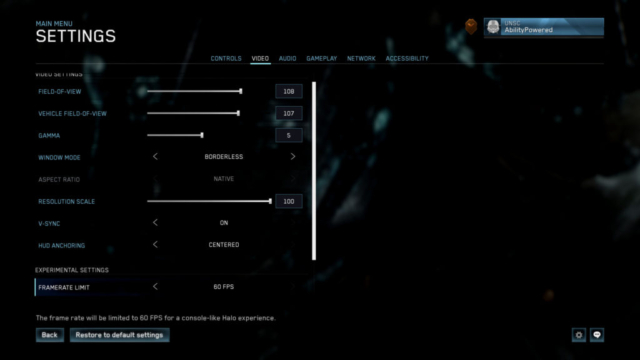 Seen are the video settings screen for Halo Master Chief Collection in today's Options for Accessibility.