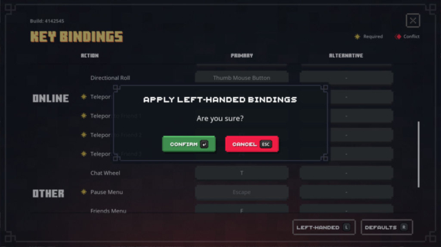 Microsoft's Mojang just released it first follow up to the hit survival builder Minecraft known as Minecraft Dungeons. Here we see the left-handed keybindings settings for accessibility purposes.