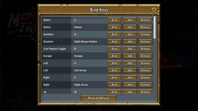 Seen is the various key binding options for the Steam game Monster Train in our Options for Accessibility.