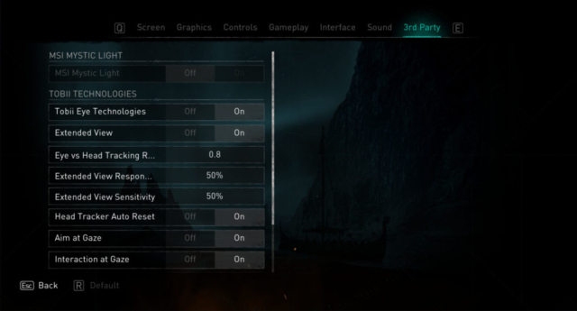 Short previews the Options for Accessibility for Assassin's Creed Valla by Ubisoft. Here we see the 3rd party settings.