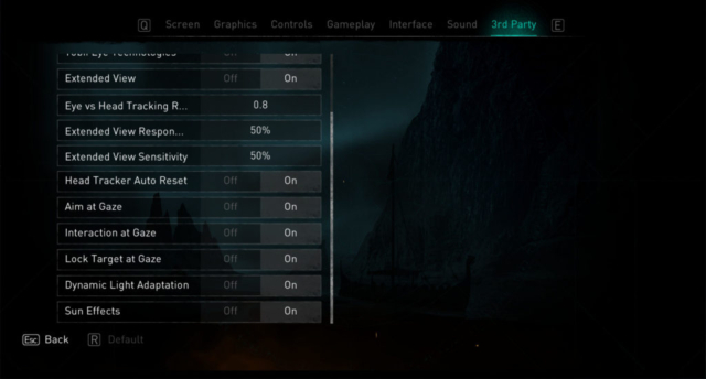 Short previews the Options for Accessibility for Assassin's Creed Valla by Ubisoft. Here we see the 3rd party settings continued.