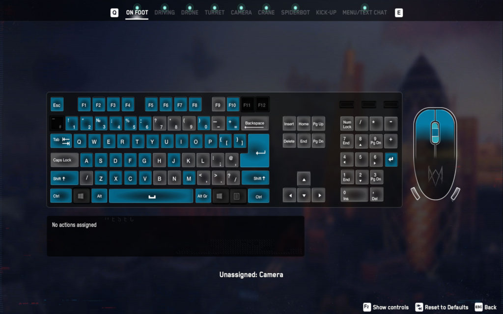 Image shows a virtual keyboard you can assign keybinds with in Ubisoft newest installment to the Watch Dogs series Watch Dogs: Legion
